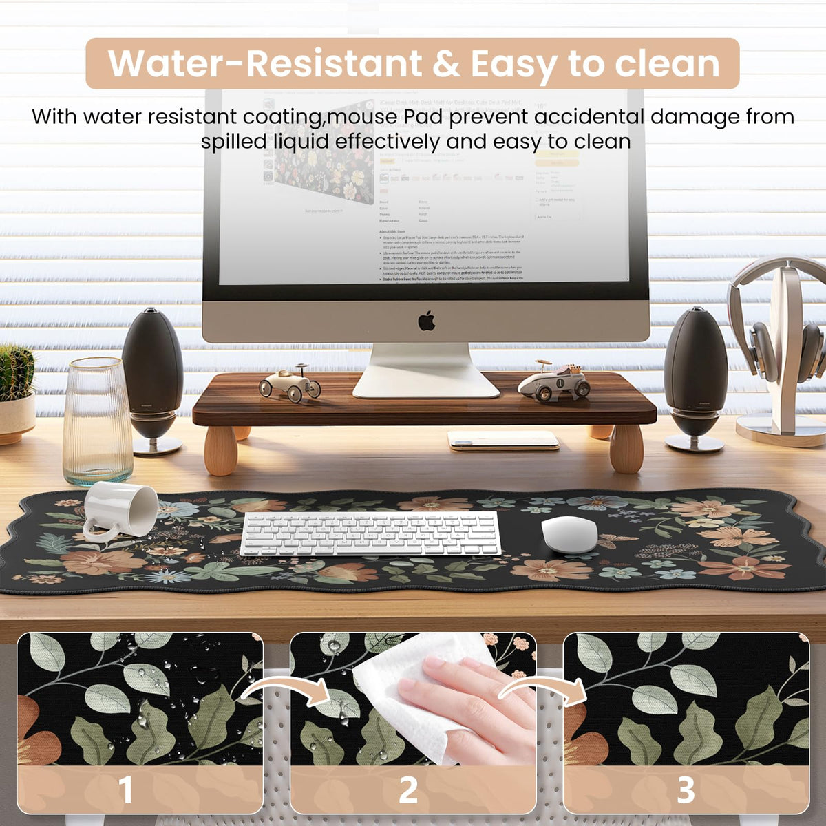iCasso Desk Matt for Desktop, Black Desk Mat, Cute Desk Pad Mat, XXL Large Mouse Pad for Desk