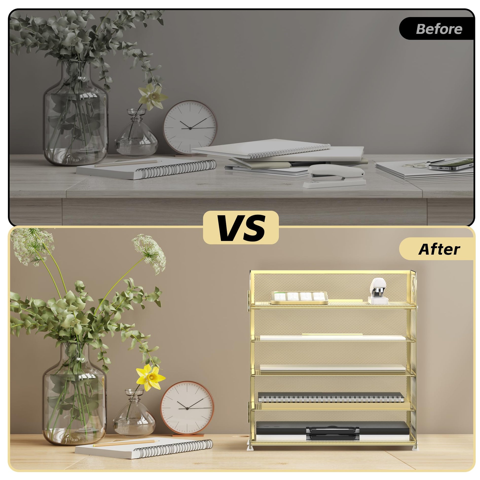 Supeasy 5 Trays Paper Organizer Letter Tray with Handle-Mesh Desk File Organizer, Paper Sorter Desk