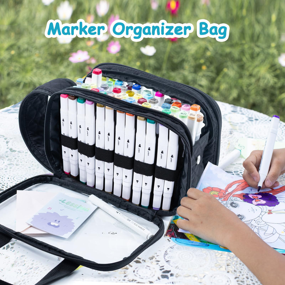 APOFFICE Marker Organizer Case – Holds 72-96Markers | Portable Art Marker Storage Bag with Clear