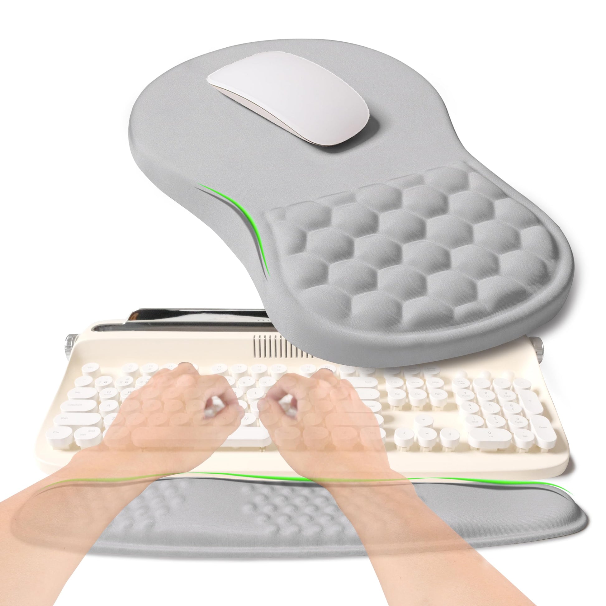 KUOSGM 2-in-1 Ergonomic Set, Wave Rise Keyboard Wrist Rest and Massage Bulge Slope Mouse Pad Wrist