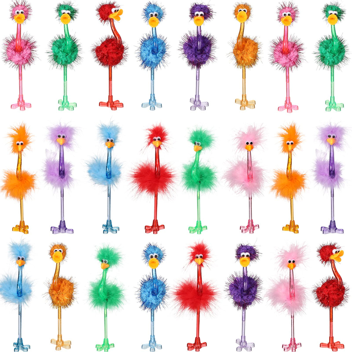 Tinlade 24pcs Fun Flamingo Ostrich Pens Fluffy Fuzzy Novelty Pen, Blue Ink