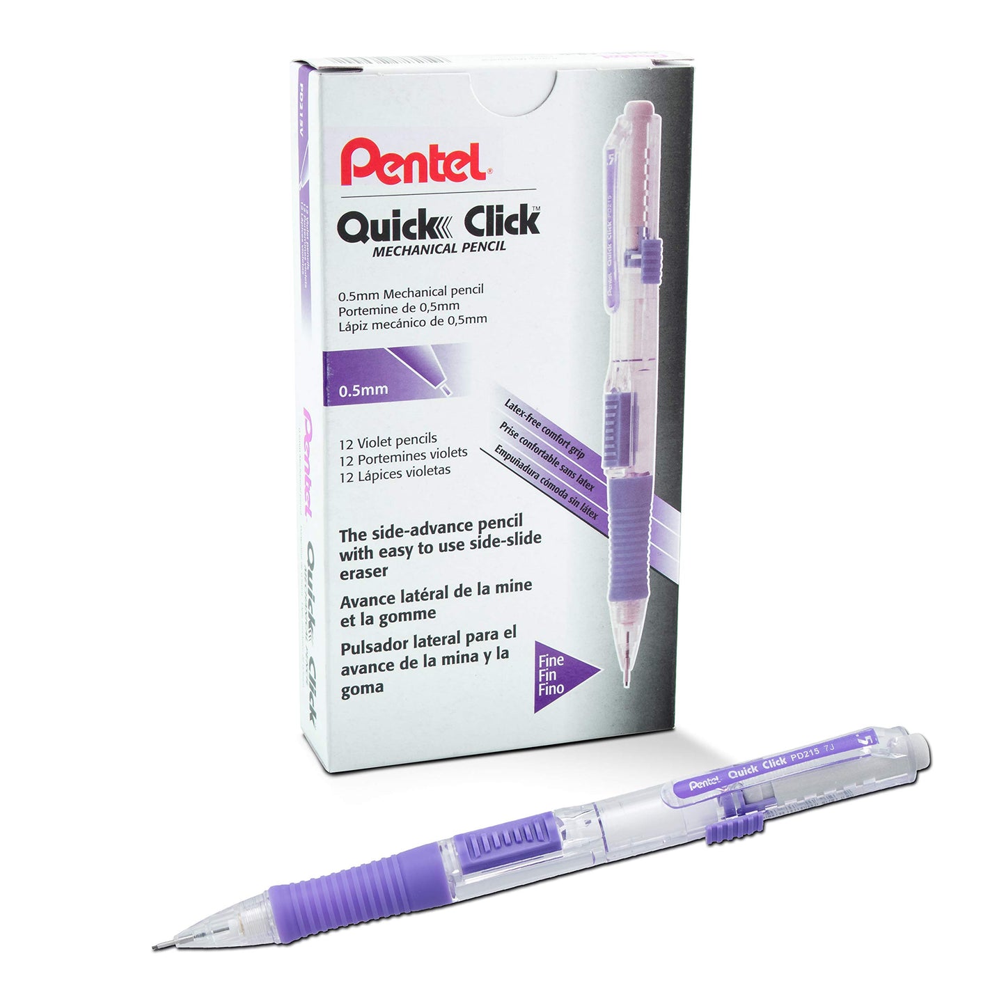 Pentel QUICK CLICK Mechanical Pencil (0.5mm), Violet Barrel, Box of 12 Pencils (PD215V)