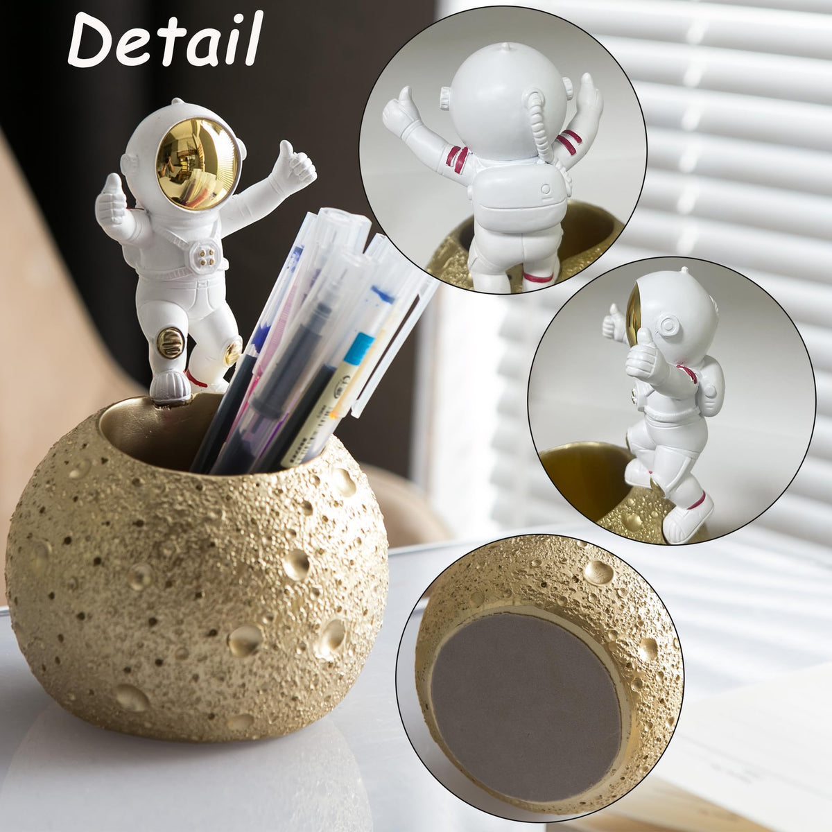Kimdio Pen Holder, Astronaut Stand for Desk Pencil Holder, Resin Desk Moon Organizer Decorative
