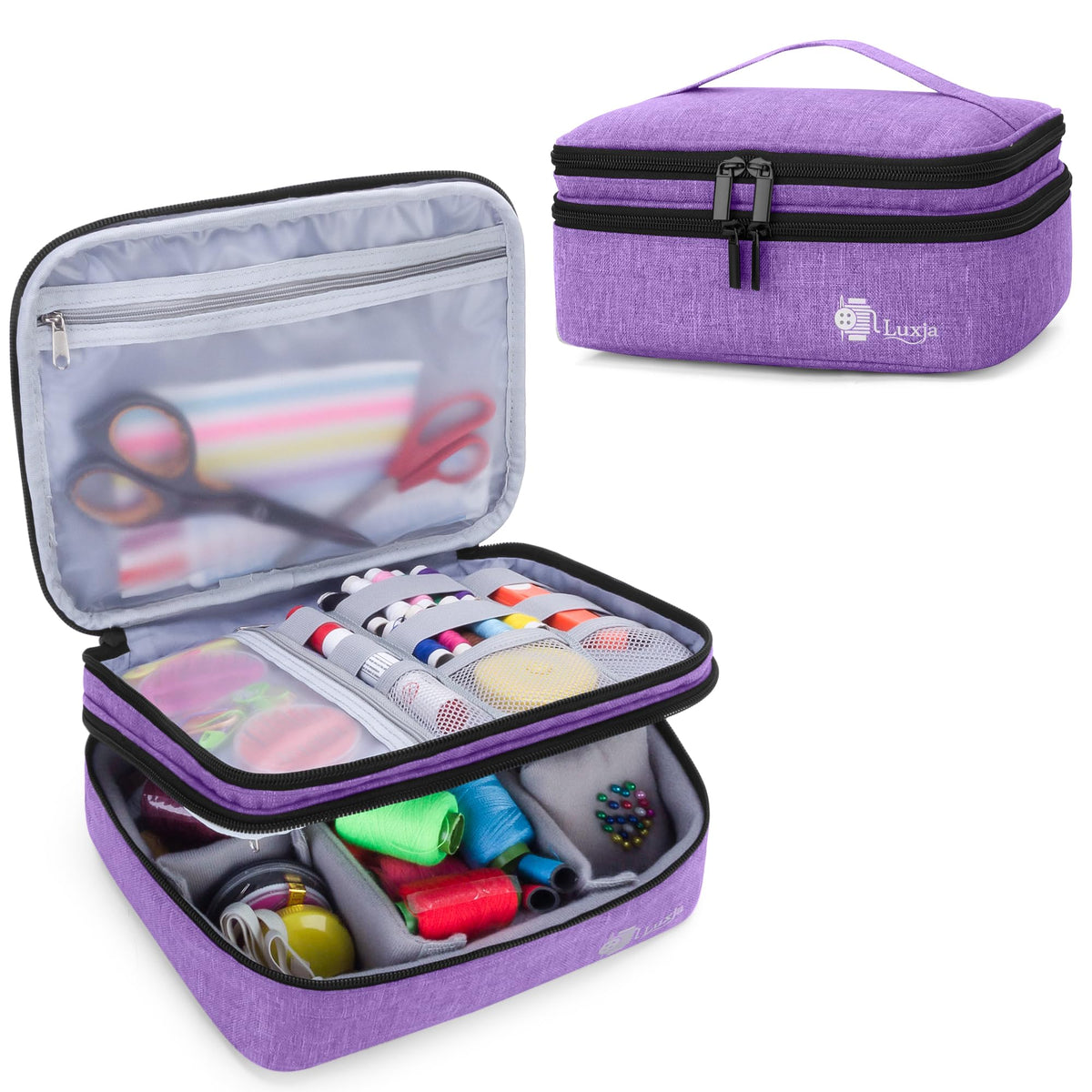 Luxja Double-Layer Medium Sewing Organizer, Purple