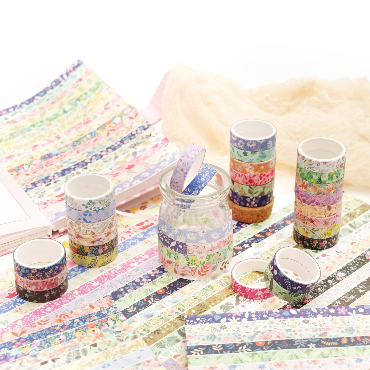 YUBBAEX Flowers Washi Tape Pack 50 Rolls Floral Printed Masking Tape Plants Decorative for Arts
