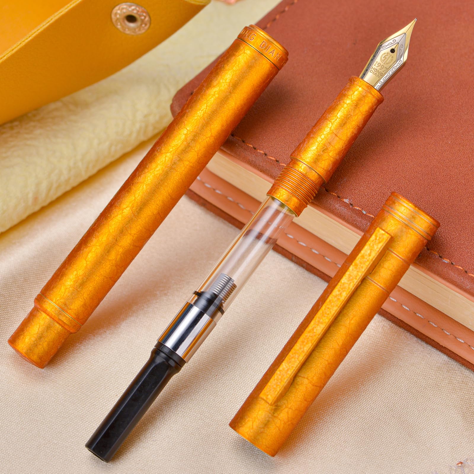Hongdian 1851 Forest Fountain Pen Golden Ice Flowers, Extra Fine Nib Classic Design with Converter