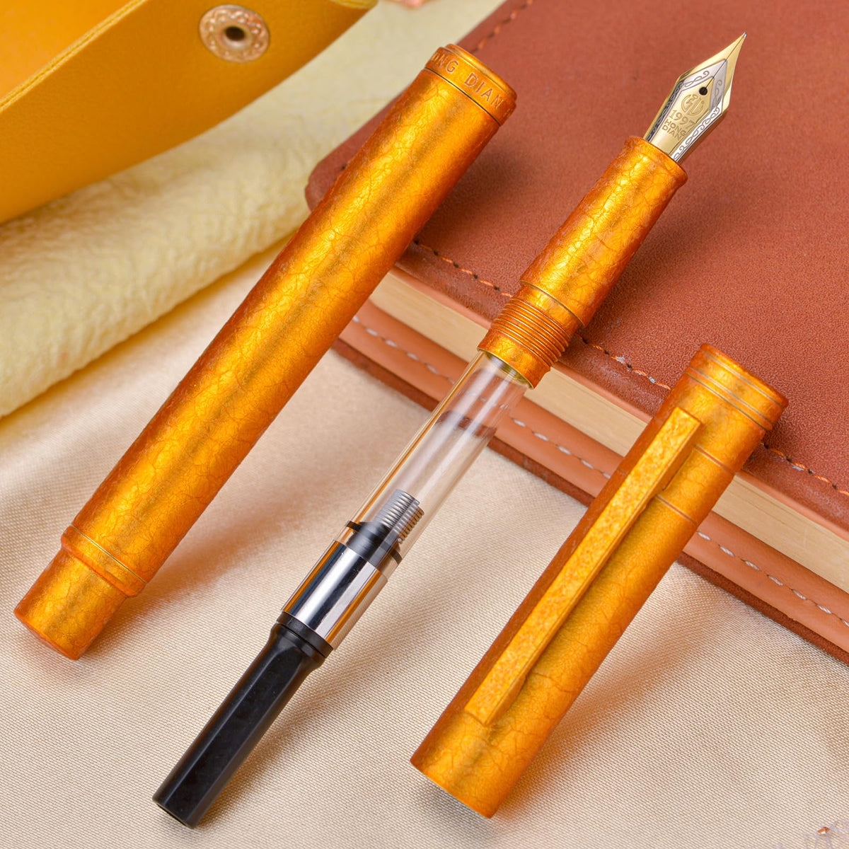 Hongdian 1851 Forest Fountain Pen Golden Ice Flowers, Medium Nib Classic Design with Converter and