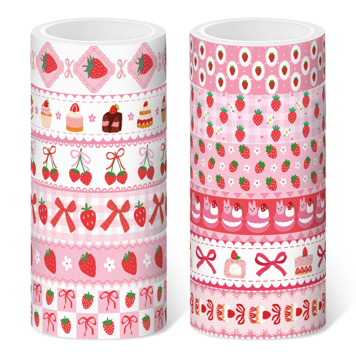 BkeeCten Pink Strawberry Washi Tape - 12 Rolls Waterproof Cute Bow Sweets Desserts Self Adhesive