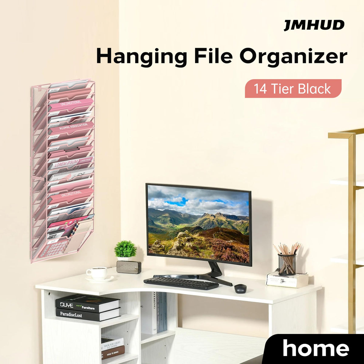 JMHUD 14-Tier Wall File Organizer and Hanging File Organizer, Pink