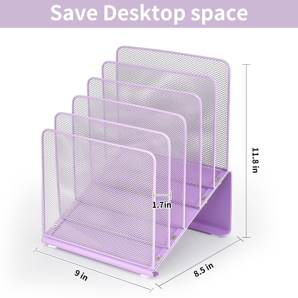 LEKETREE Purple File Organizer for Desk, Desk Organizer with 5-Section Vertical File Rack, File