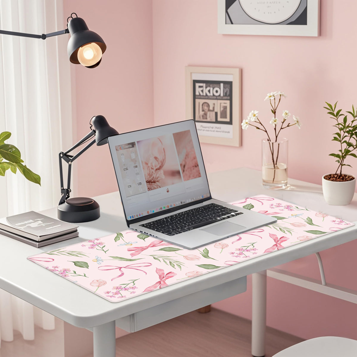 Baziabbo Pink Desk Mat,XXL Extended Big Mouse Pad,Gaming Mousepad with Stitched Edge,Non-Slip