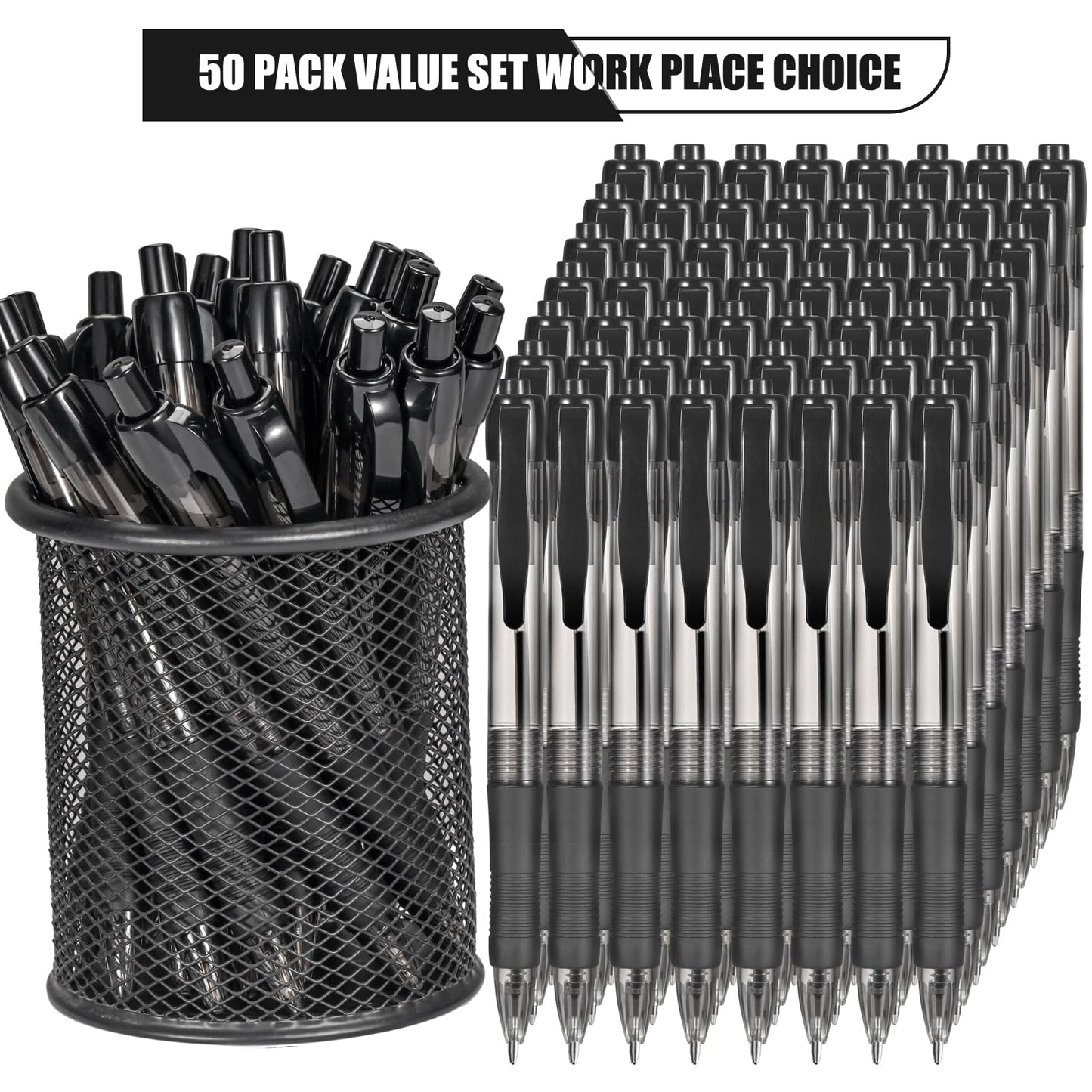 deegtran Pens Bulk, 50 Pack No Bleed Black Ink Click Pens with Soft Grip, Wholesale Retractable