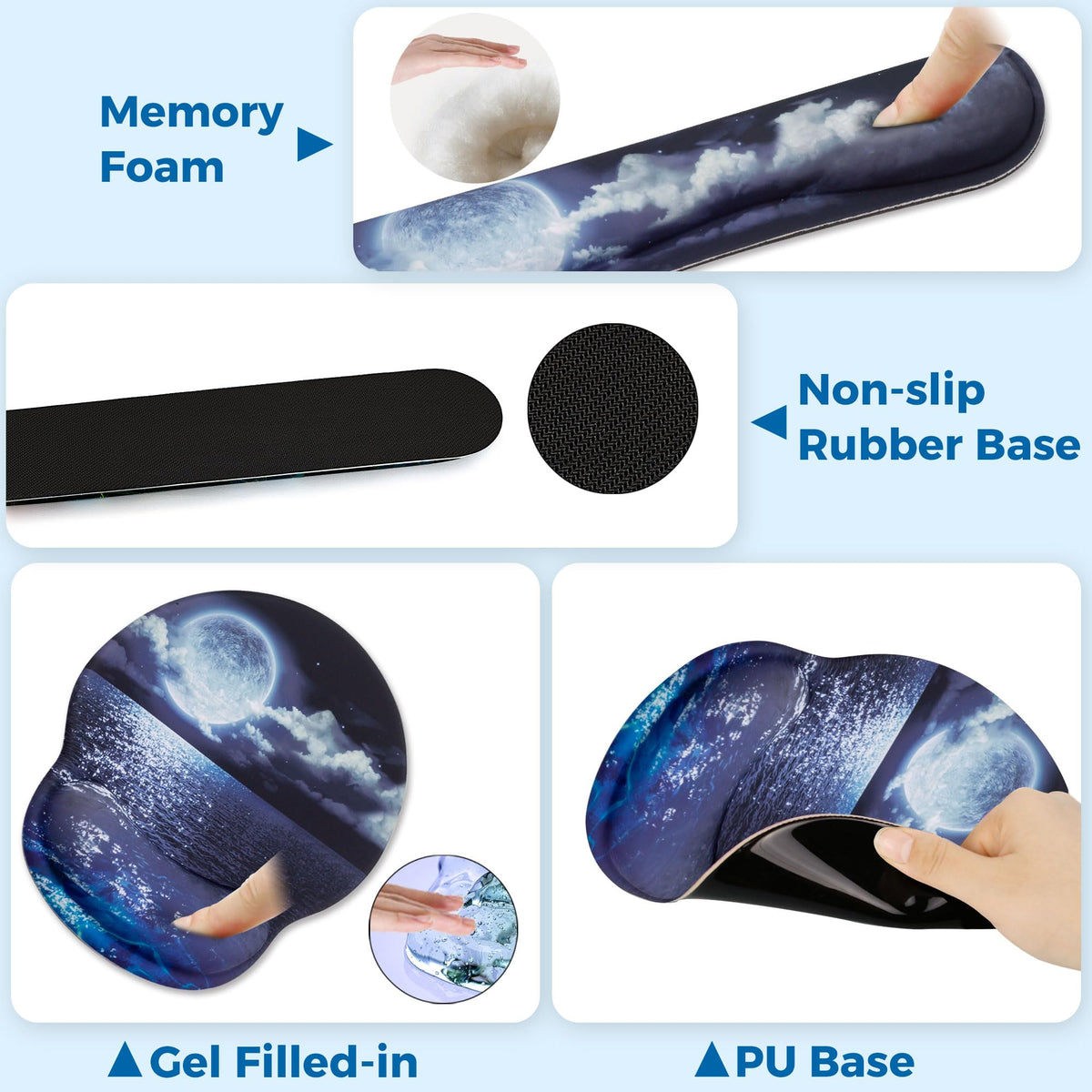 Wiabsi Mouse Pad and Keyboard Wrist Rest Support,Ergonomic Mouse Pad Set
