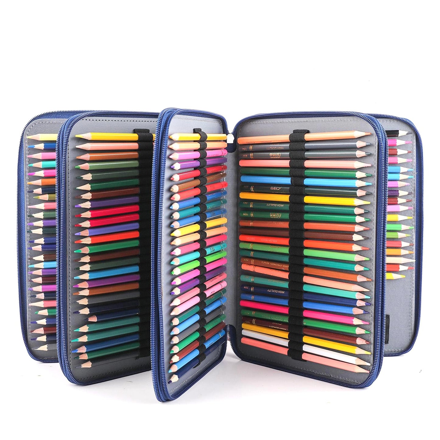 Vomgomfom 200 Slots Pencil Case 4-Layer PU Leather, Handle, Blue Rose