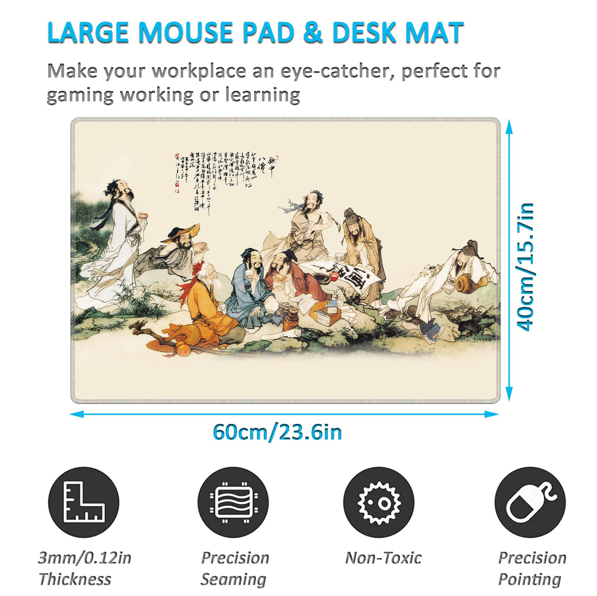 LL-COEUR XXL Landscape Gaming Mouse Pad Computer Keyboard Mat Office Desk Pad (Eight Immortals