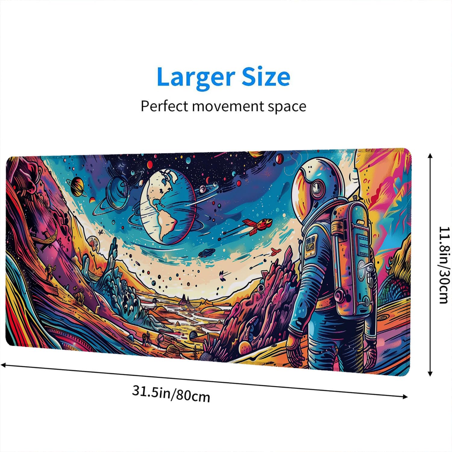 Space Planet Desk Mat Astronaut Spaceship Cosmic Large Gaming Mouse Mat with Stitched