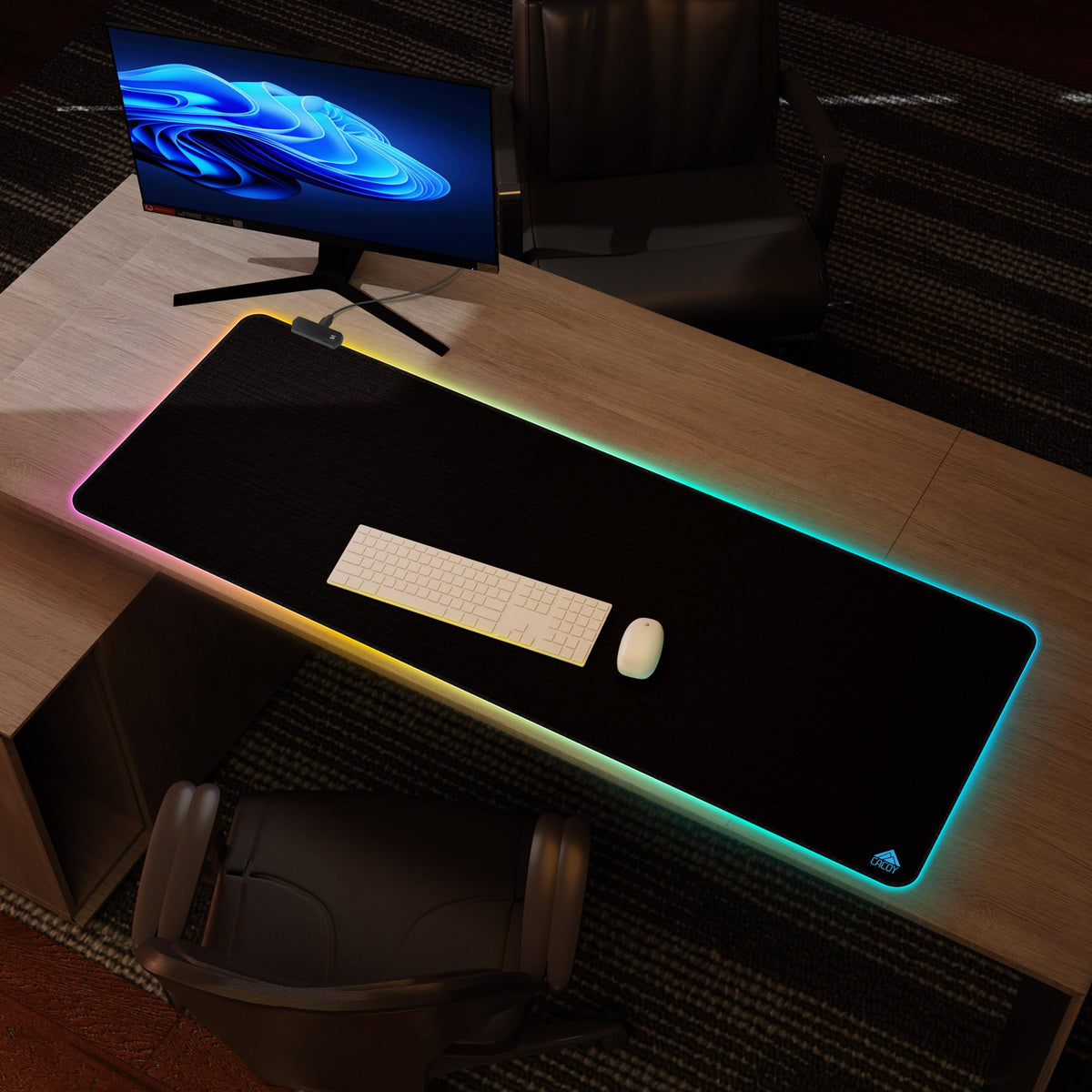 Cacoy 55"x20" RGB Gaming Mouse Pad XXL,Non-Slip LED Lighting Desk Mat,Black
