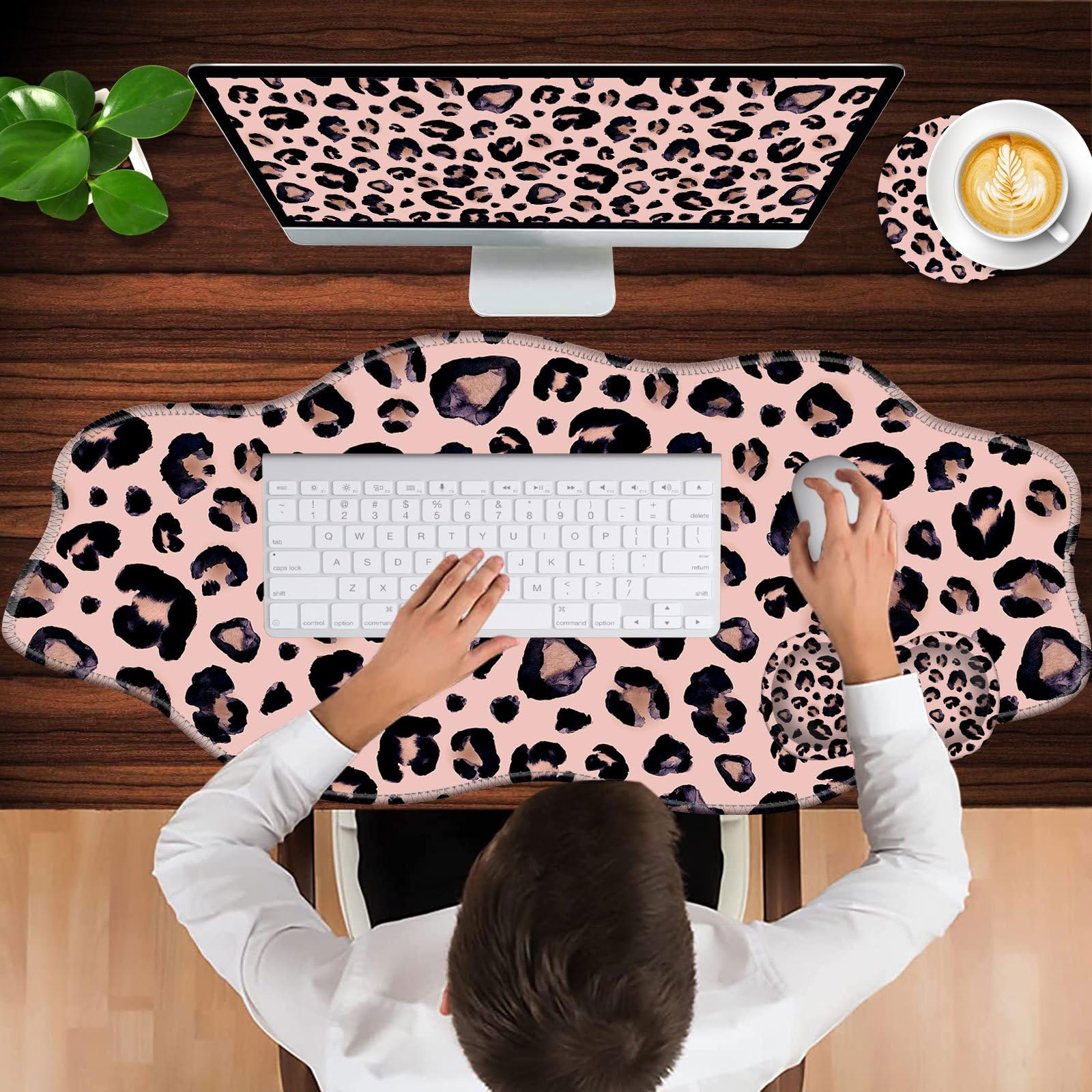 CICPLKSE Mouse Pad with Wrist Support + Desk Mat + Coaster 3 in 1 Set, XXL Large Gaming Mousepad