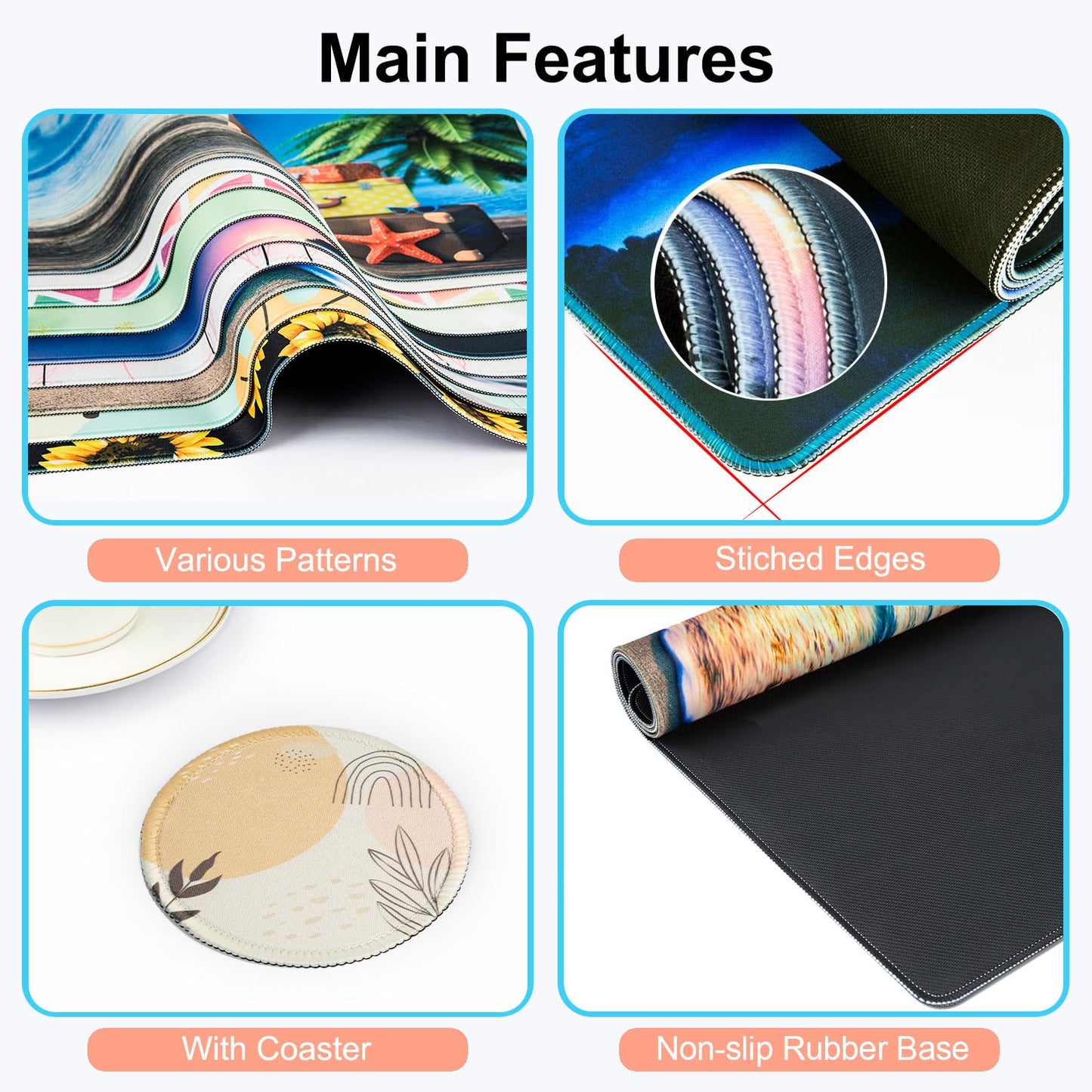 Large Gaming Mouse Pad with Coaster,Desk Matt for Desktop,Desk Mat-Boho