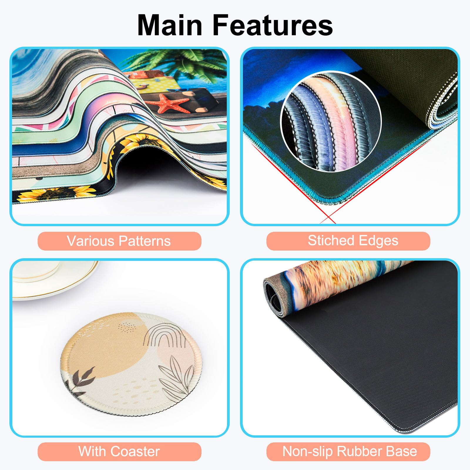 Large Gaming Mouse Pad with Coaster,Desk Matt for Desktop,Desk Mat-Boho