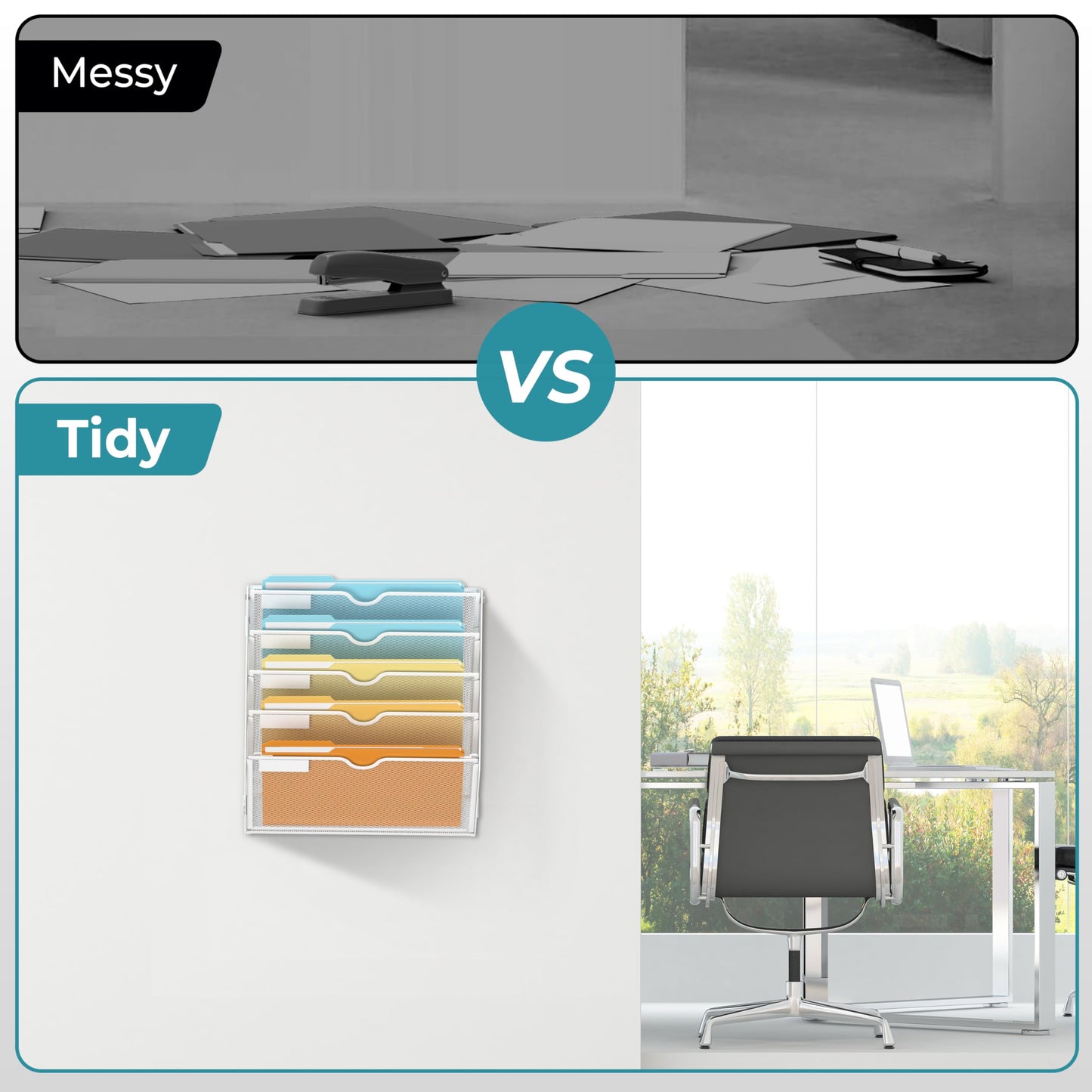 SUPEASY 5 Tier Wall File Organizer, Hanging Wall Mounted Mail Organizer with Label Slots, Metal