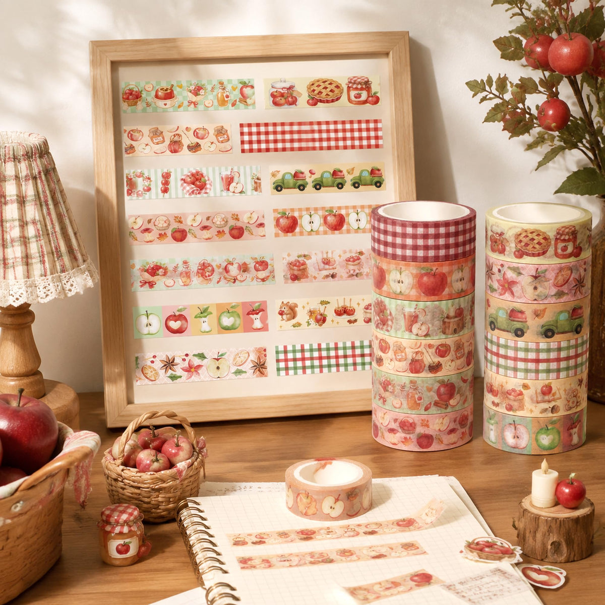BkeeCten 12 Rolls Autumn Thanksgiving Apple Washi Tape for Gift Wrapping