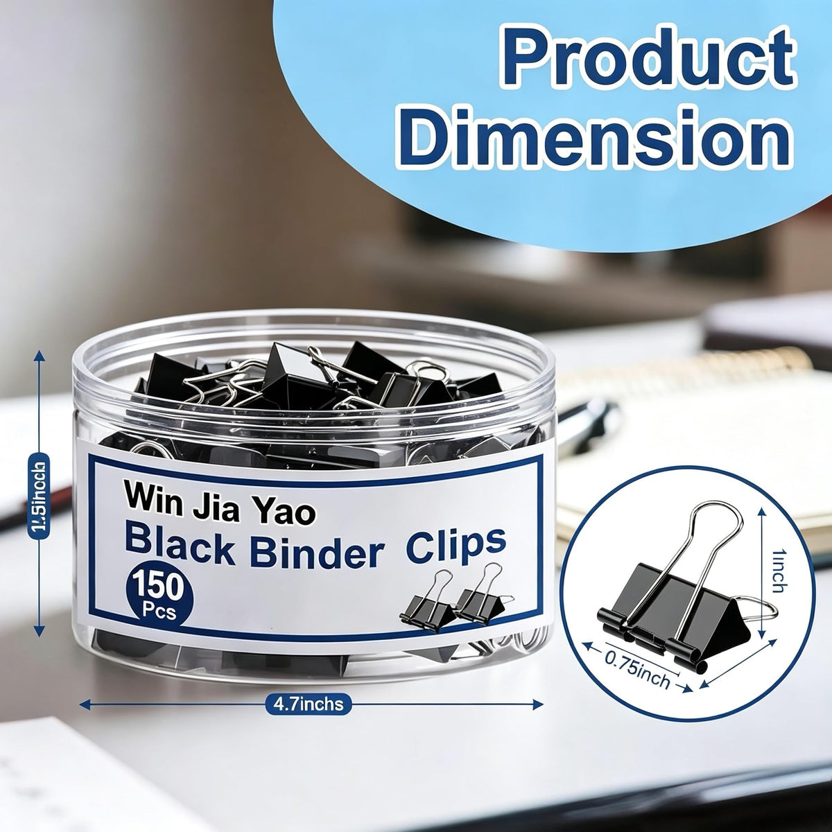 150 Pack Small Binder Clips 0.75 Inch with Container,Black Paper Clamps