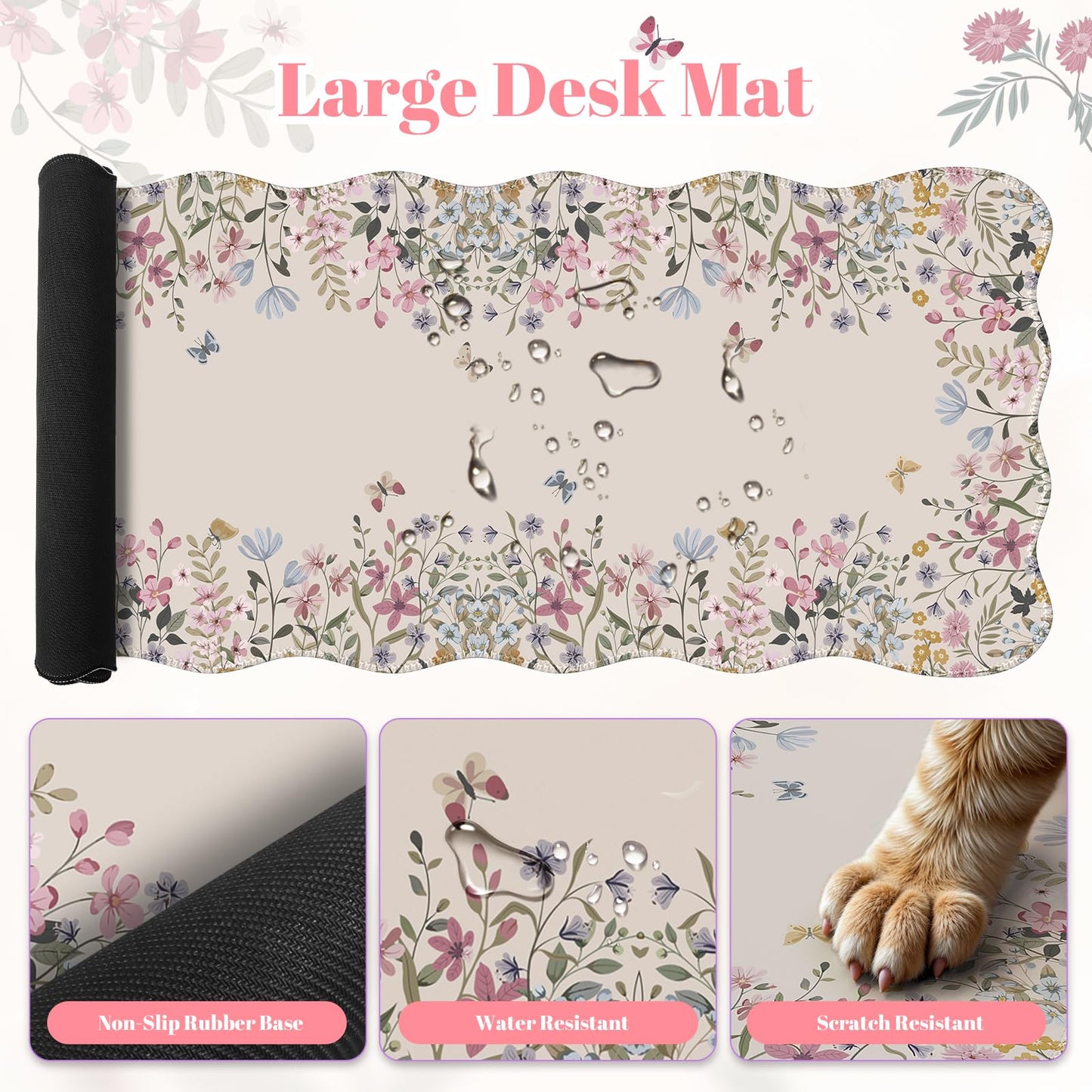iLeadon Scalloped Desk Mat,Large Mouse Pad with Wrist Rest and Keyboard Pad