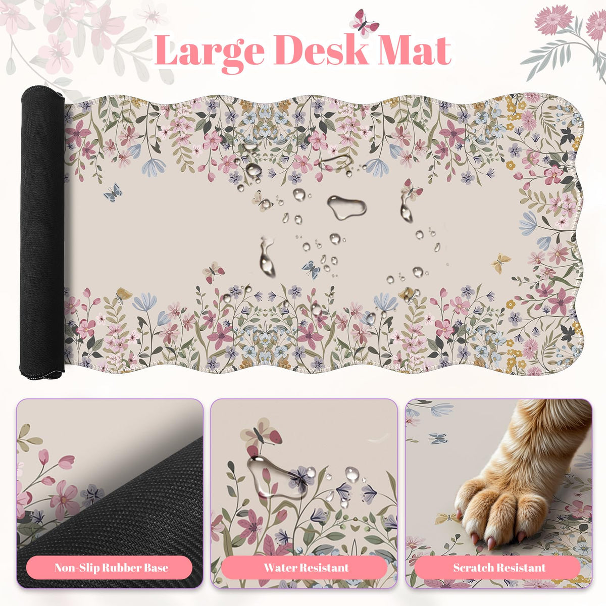 iLeadon Scalloped Desk Mat,Large Mouse Pad with Wrist Rest and Keyboard Pad