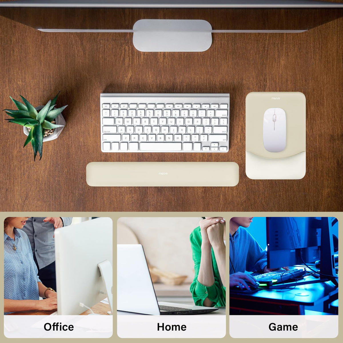 MOSISO Wrist Rest Support Mouse Pad & Keyboard Set, Khaki