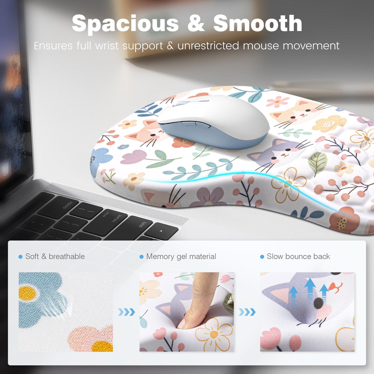 Ospelelf Keyboard Wrist Rest and Mouse Pad Set, Ergonomic Memory Foam Wrist Support, Aesthetic Desk