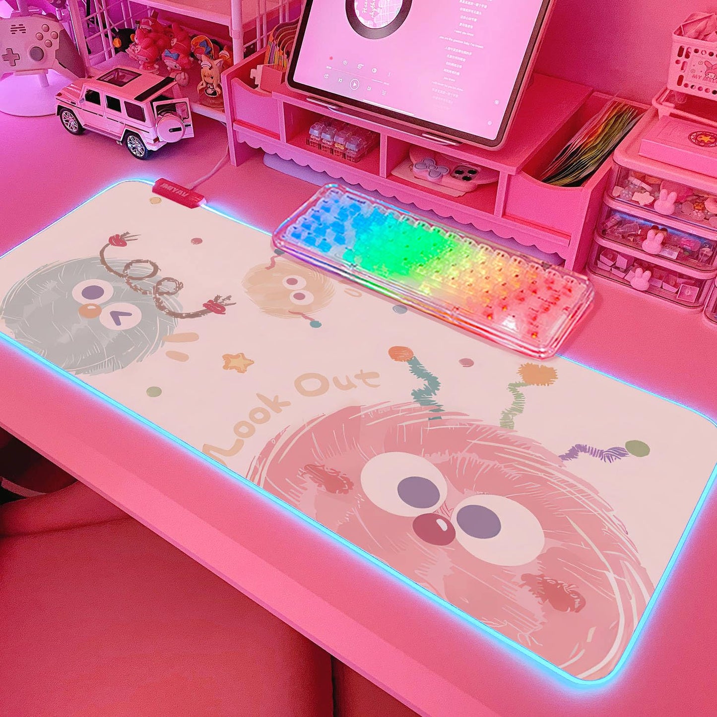 JMIYAV Pink RGB Gaming Mouse Pad 31.5x12 Inch Cute Mousepad PC XL Large Extended Glowing Led Light