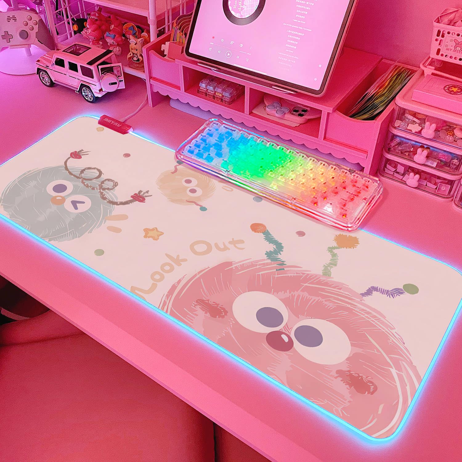 JMIYAV Pink RGB Gaming Mouse Pad 31.5x12 Inch Cute Mousepad PC XL Large Extended Glowing Led Light
