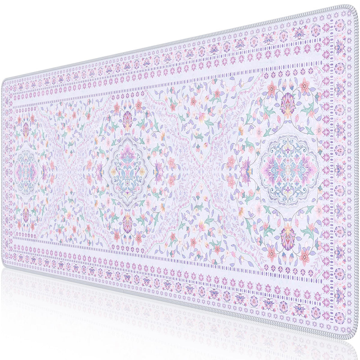 HAOCOO Purple Floral Desktop Mat, 35.4" x 15.7" Mouse Pad for Cubicle