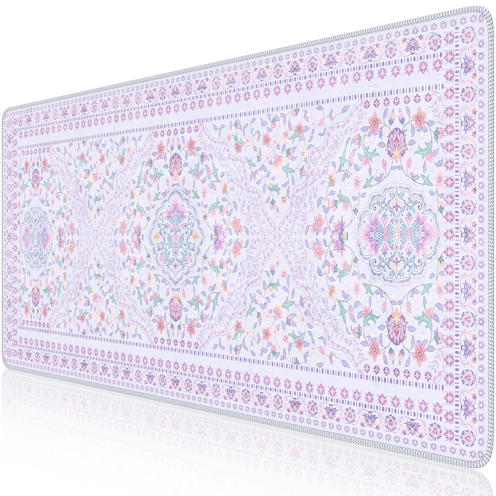 HAOCOO Purple Floral Desktop Mat, 35.4" x 15.7" Mouse Pad for Cubicle