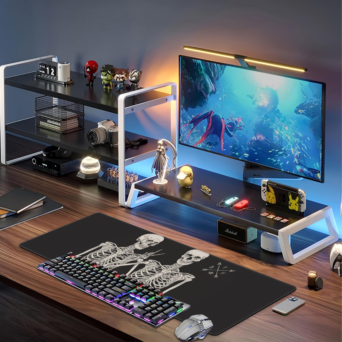 Human Skeletons Best Friends Desk Mat,Large Gothic Human Skeleton Gaming Keyboard Mouse