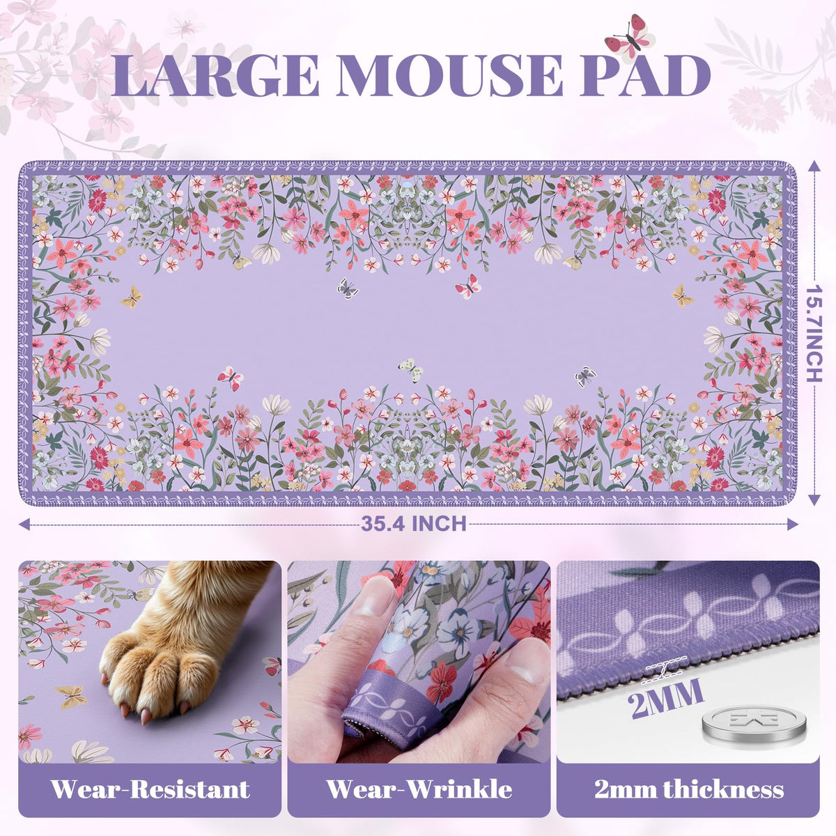 iCasso Large Desk Mat for Keyboard and Mouse,Cute Desk Pad,Purple