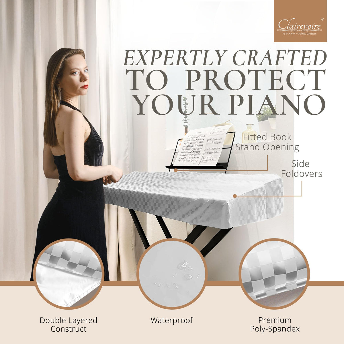 Clairevoire Waterproof Keyboard Piano Cover Cloth for Yamaha DGX670, DGX660, DGX650, Keyboard