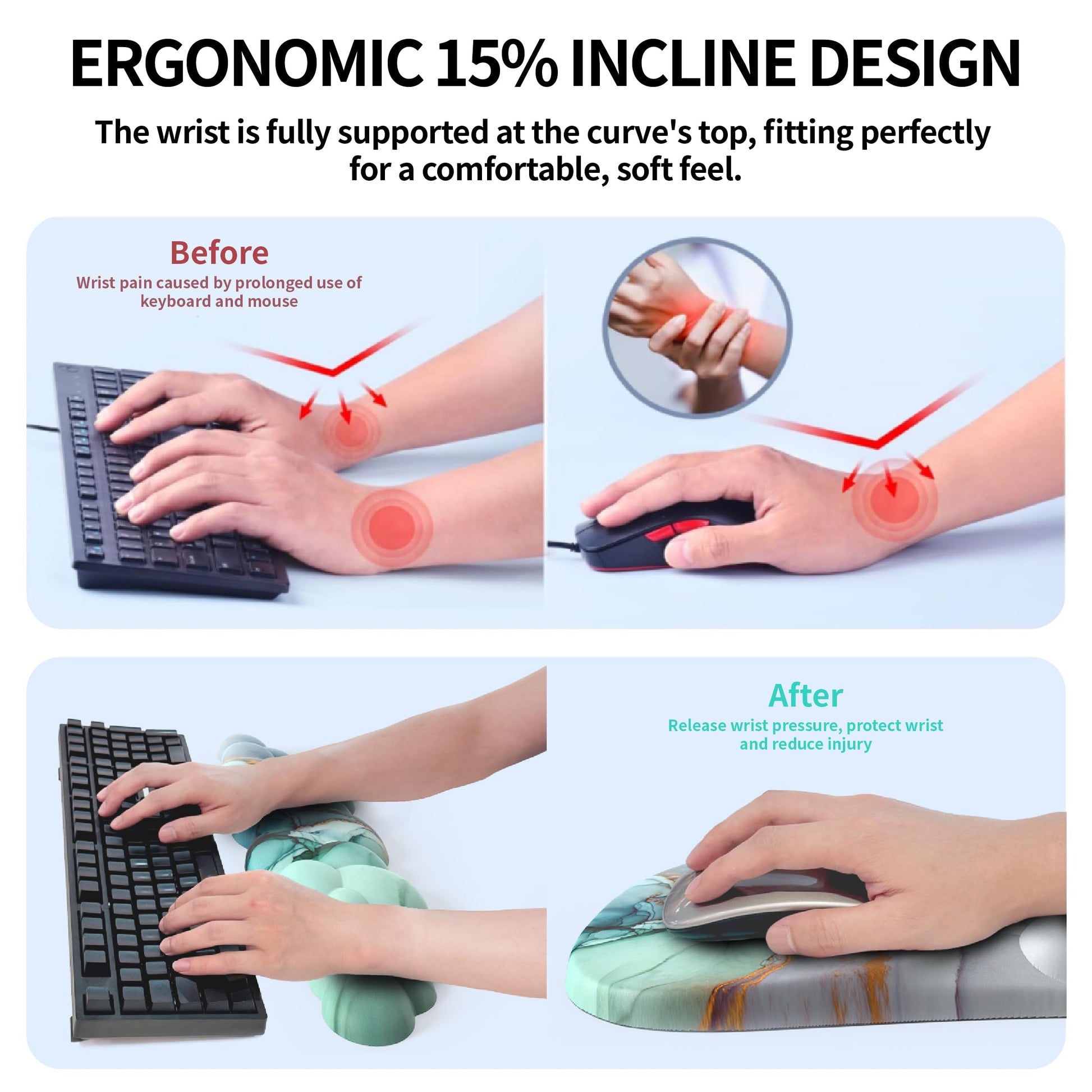 ANGKOYT Ergonomic 2 in 1 Cloud Mouse Pad and Keyboard Wrist Rest, Non-Slip, Relieves Wrist Pain