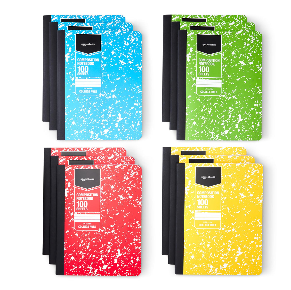 Amazon Basics Composition Notebook, College Ruled, 100 Sheets, 9.75" x 7.5", Assorted Marble
