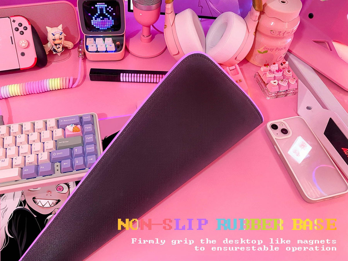 JMIYAV Pink RGB Gaming Mouse Pad 31.5x12 Inch PC XL Large Extended Glowing Led Light Up Desk Pad