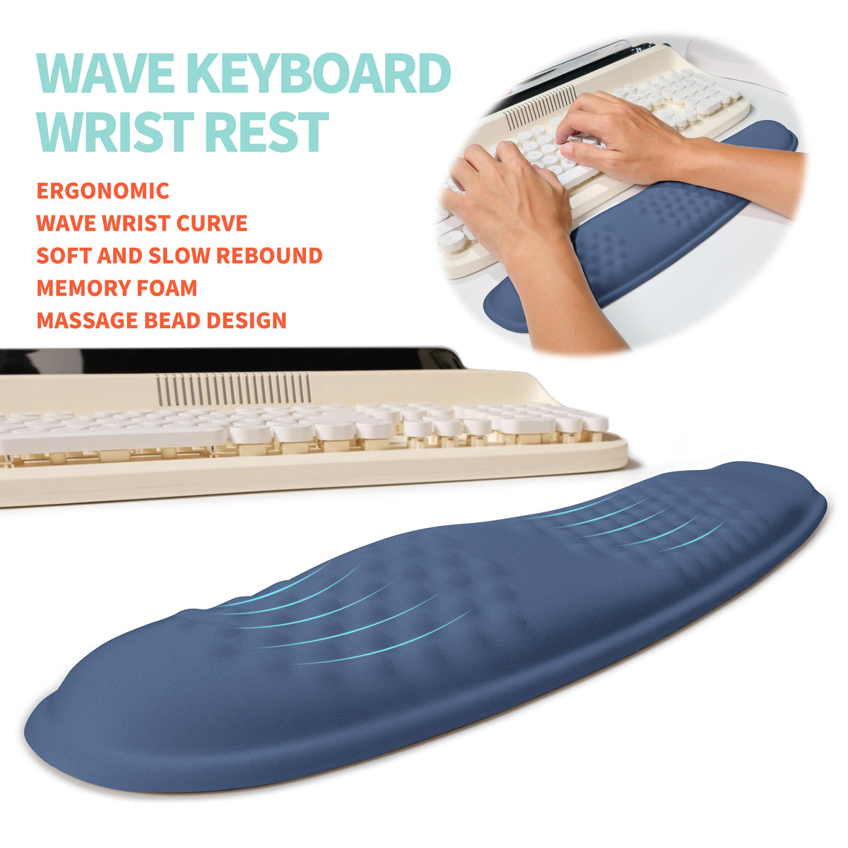 KUOSGM 2-in-1 Ergonomic Set, Wave Rise Keyboard Wrist Rest and Massage Bulge Slope Mouse Pad Wrist