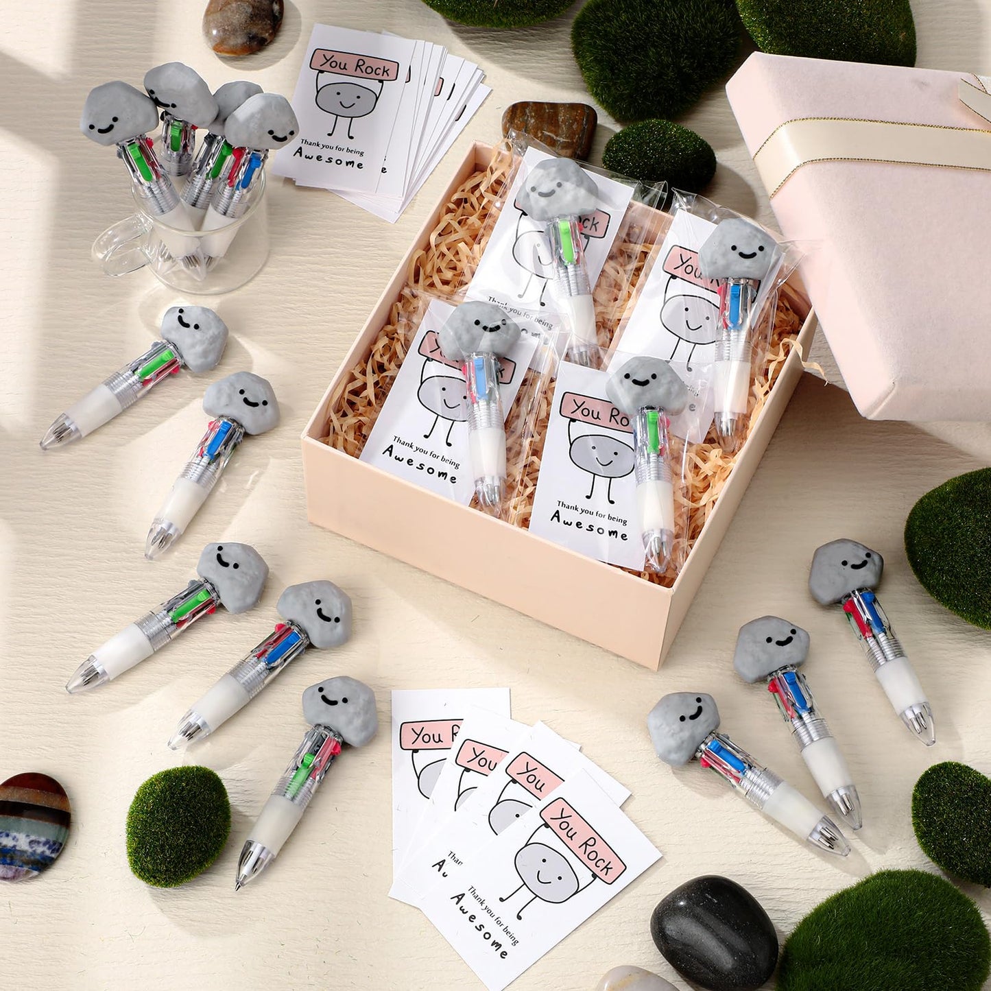Sayglossy 24 Sets You Rock Party Favor Pens Gifts Bulk with Positive Cards
