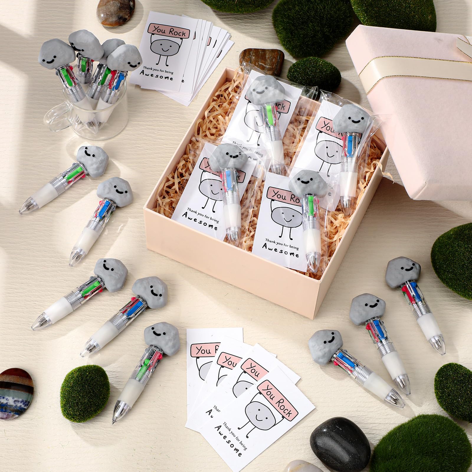 Sayglossy 24 Sets You Rock Party Favor Pens Gifts Bulk with Positive Cards