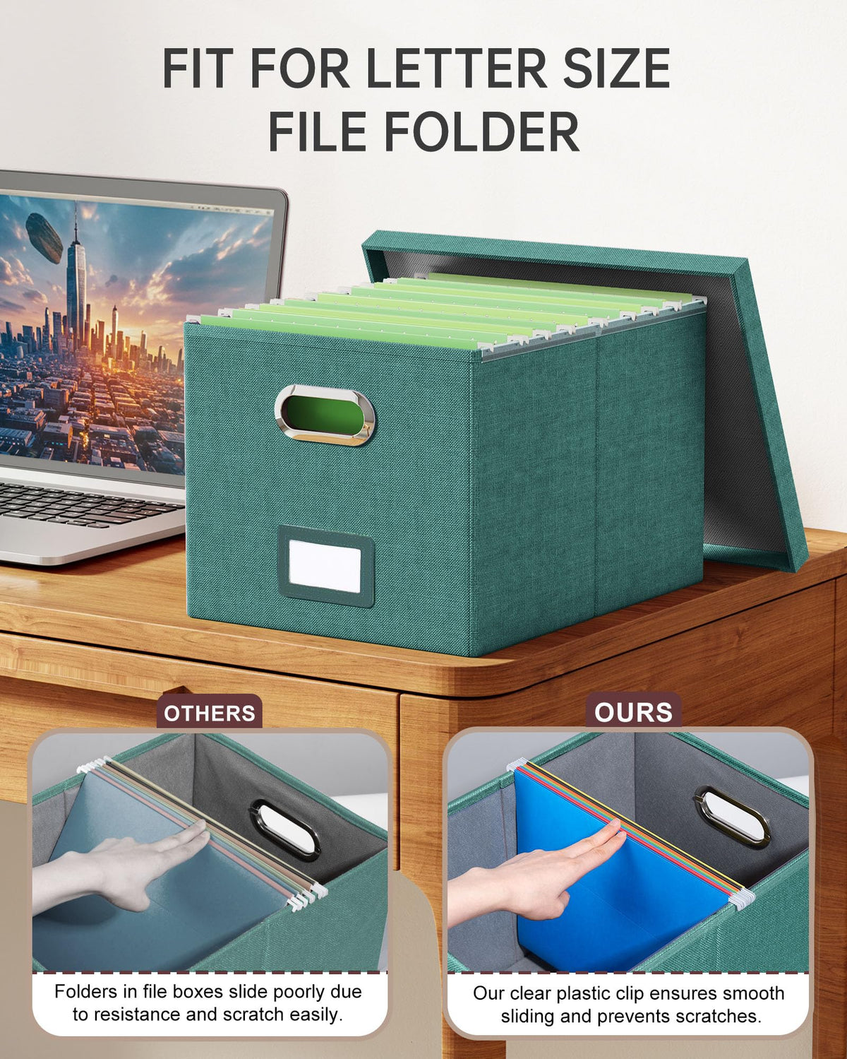 Oterri File Organizer with Lid, File Box, File Cabinet for Letter File Folder Storage, Hanging File