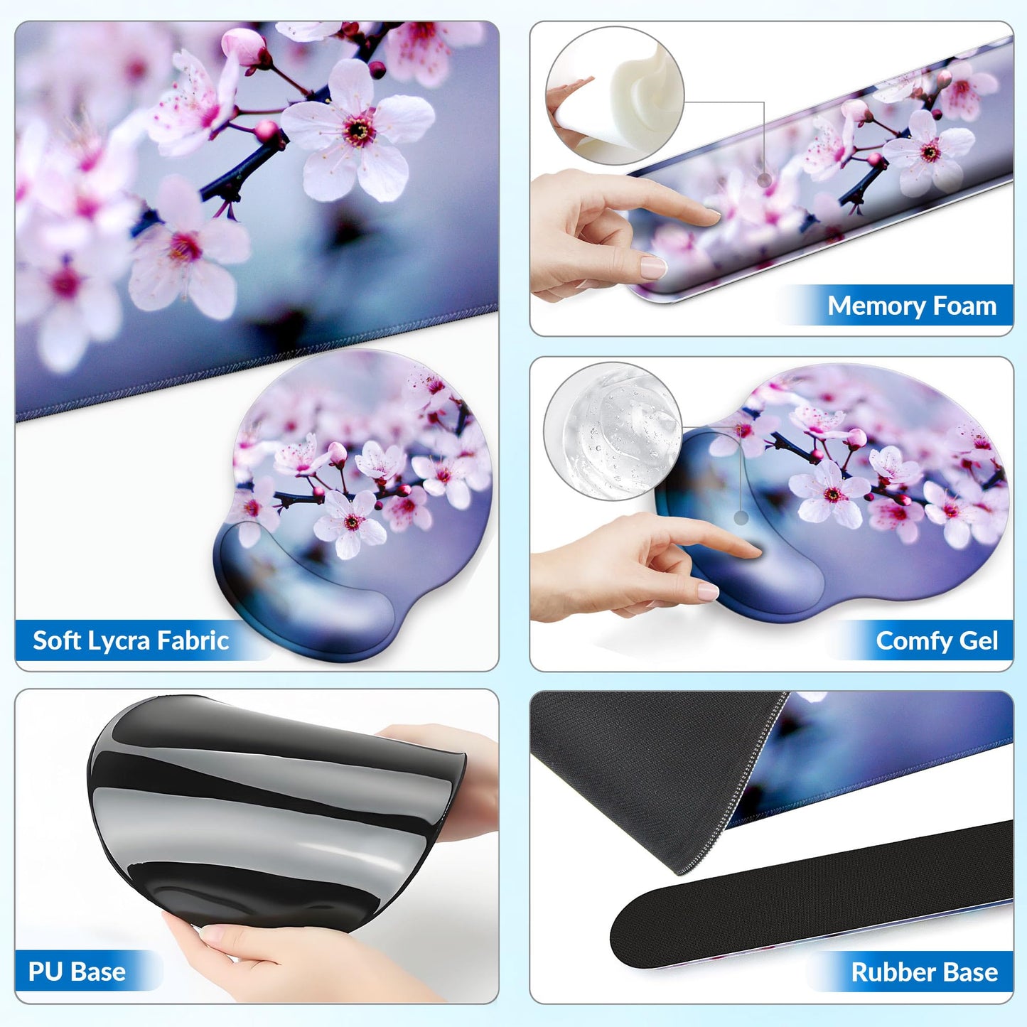 VINEBURY Desk Mat Set Keyboard and Mouse Pad with Wrist Rest Support