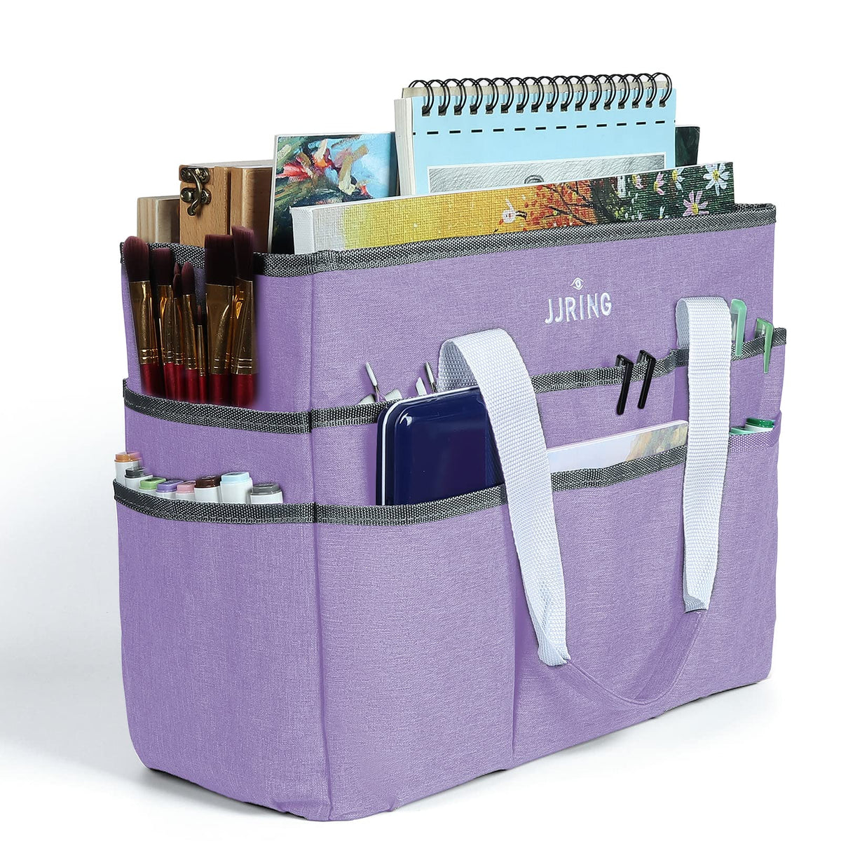 JJRING Craft Organizer Tote Bag Large Art Storage Caddy Lilac