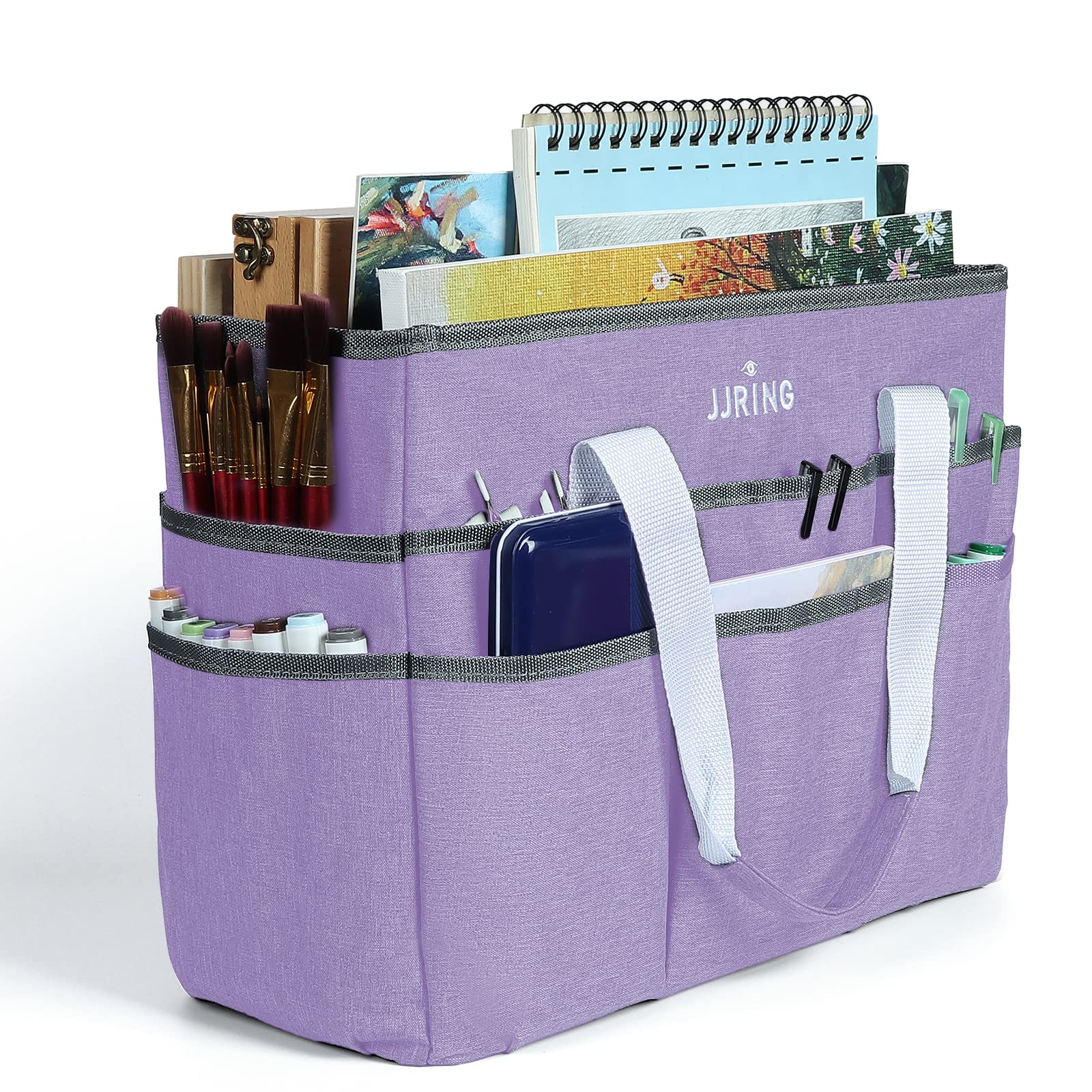 JJRING Craft Organizer Tote Bag Large Art Storage Caddy Lilac