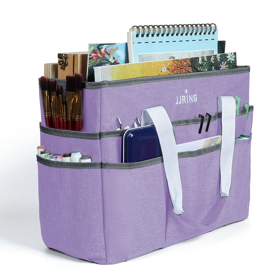 JJRING Craft Organizer Tote Bag Large Art Storage Caddy Lilac