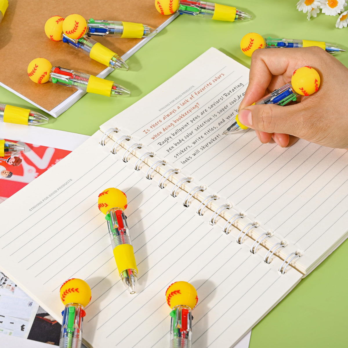 LiYiQ 25 Pcs Softball Multicolor Pen in One Cartoon Cute Fun 4-in-1 Cute Pens Bulk Kawaii Softball